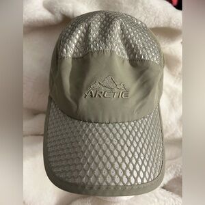 Arctic Baseball Hat. Adjustable. Nylon Gray Mesh over shiny Silver